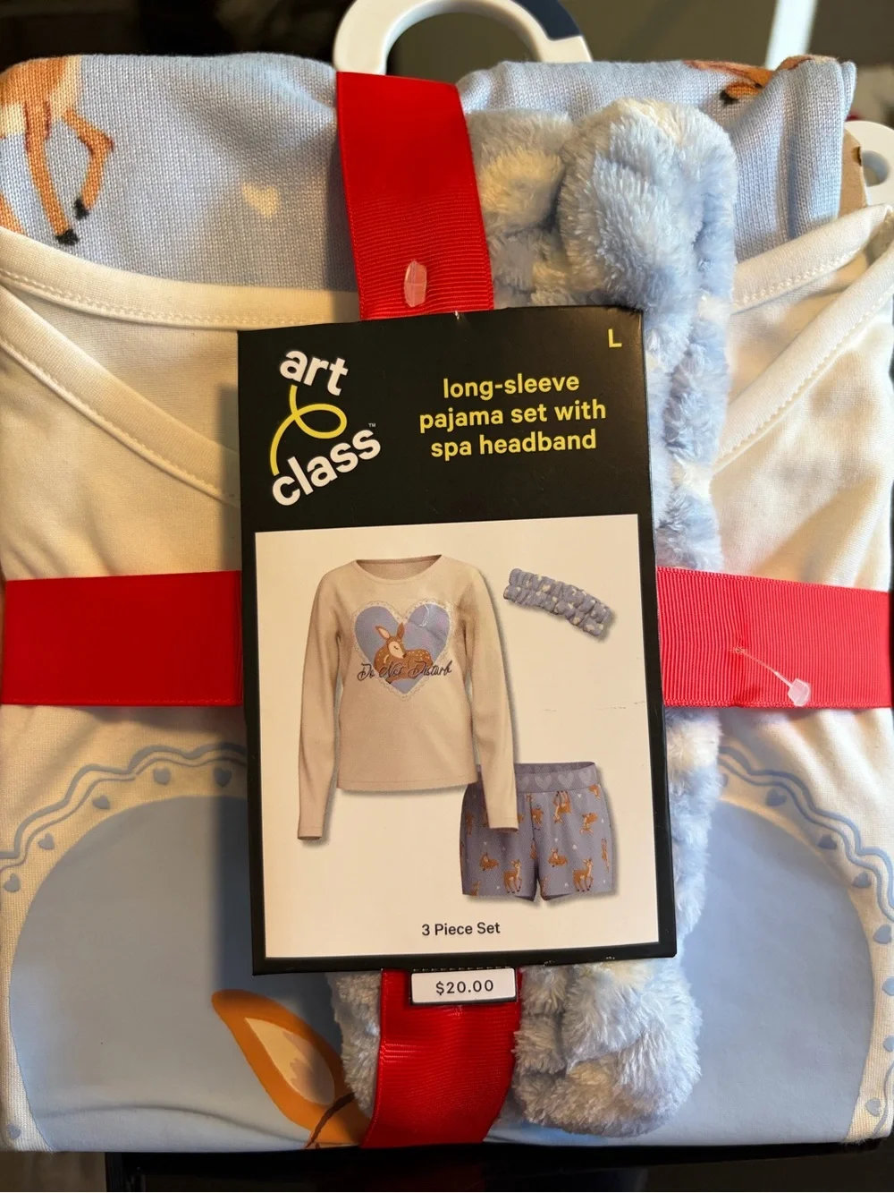 art class Light Blue and White Kids Pajama Set with Spa Headband